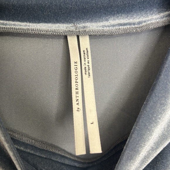 By Anthropologie Blue Velvet Short Sleeve Mock Neck Top- L - Picture 5 of 6